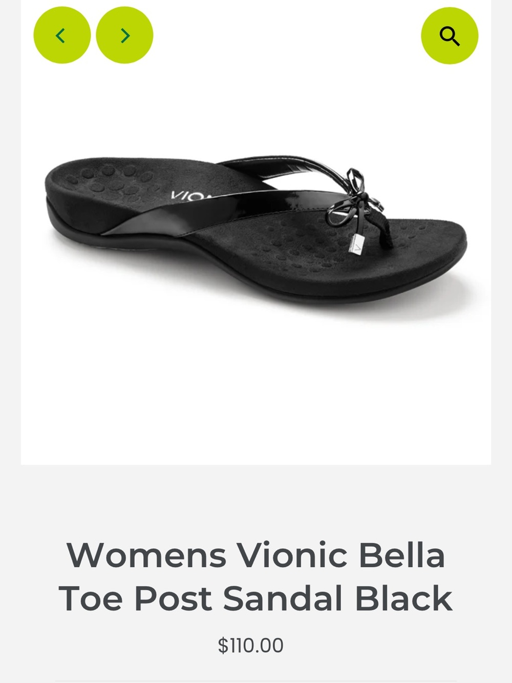 Vionic Bella Patent Black Toe-Post Sandal with Bow